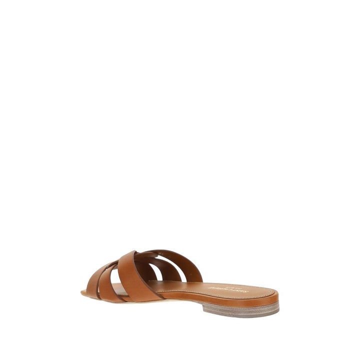 Saint Laurent brune flate sandaler i kalveskinn