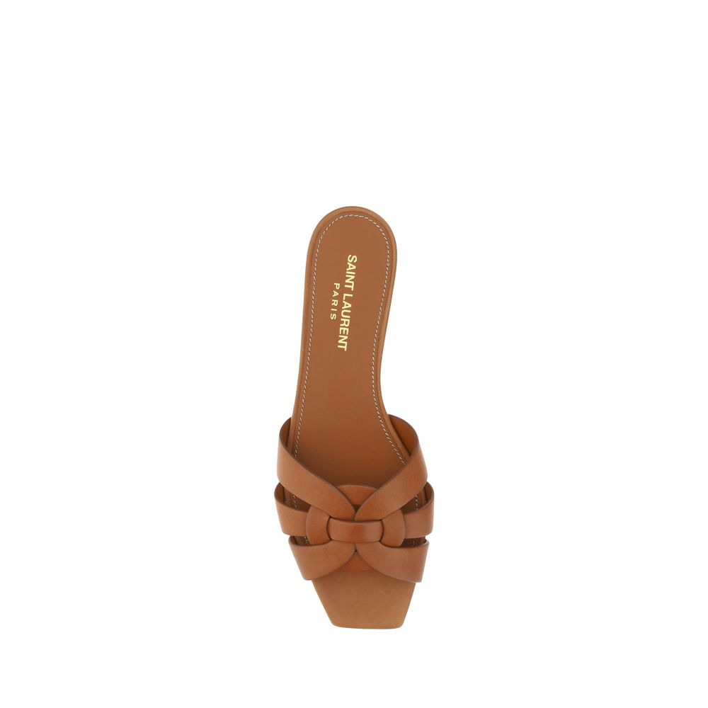 Saint Laurent brune flate sandaler i kalveskinn