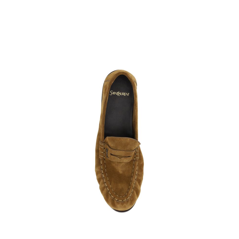Saint Laurent brune kalveskinn slip-on loafers