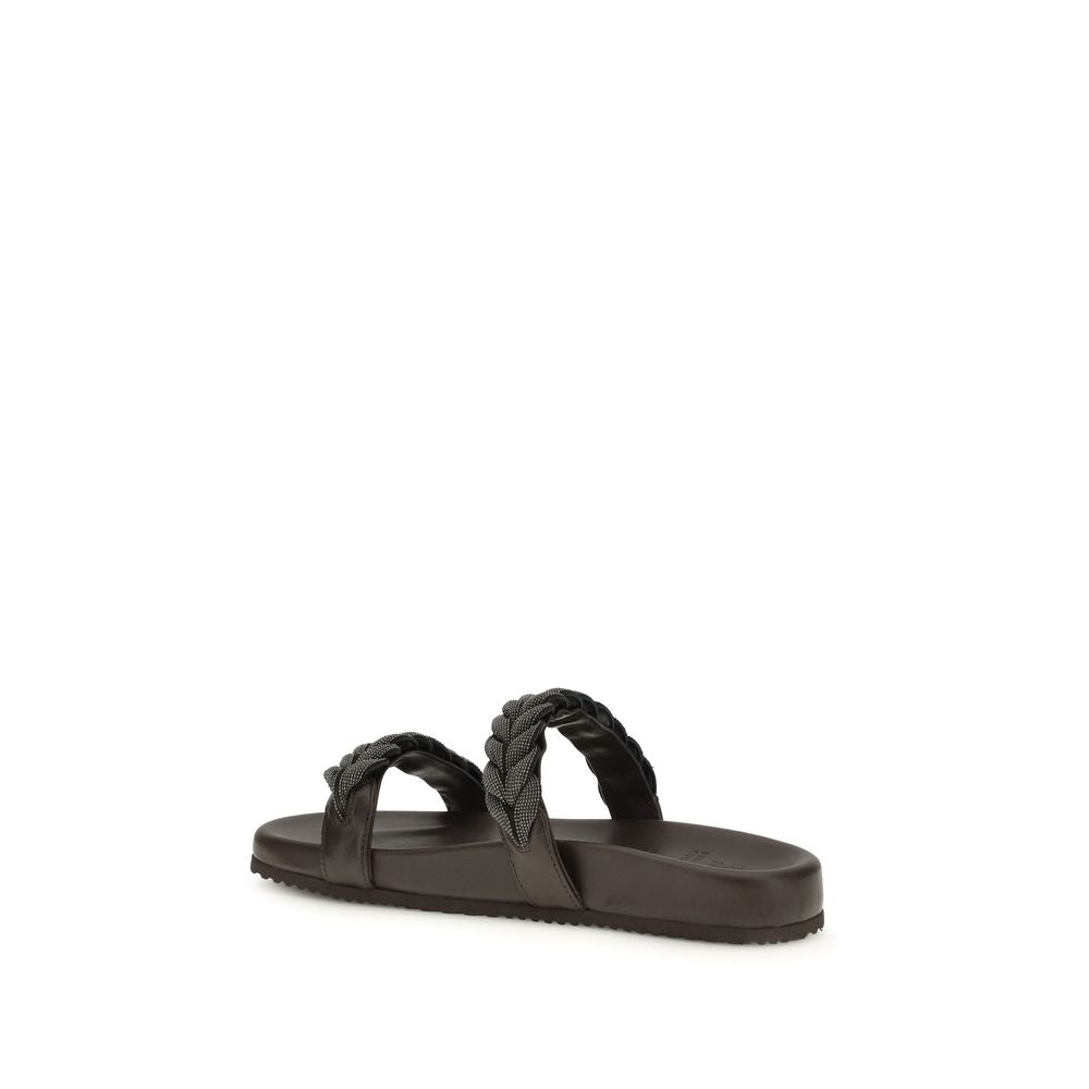 Brunello Cucinelli Brune Flate Sandaler i Kalveskinn