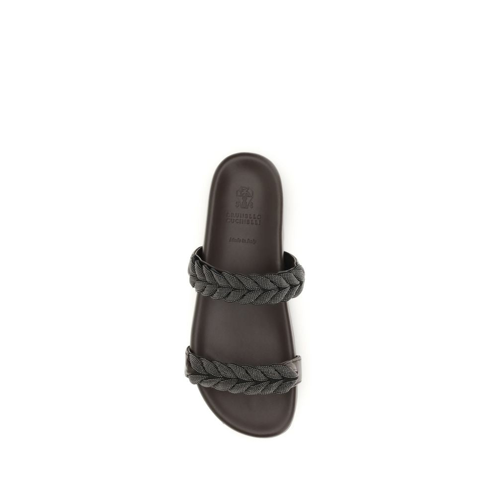 Brunello Cucinelli Brune Flate Sandaler i Kalveskinn