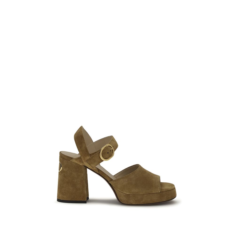 Valentino Garavani Beige Kalveskinn Bos Taurus Sandaler med Platåhæl
