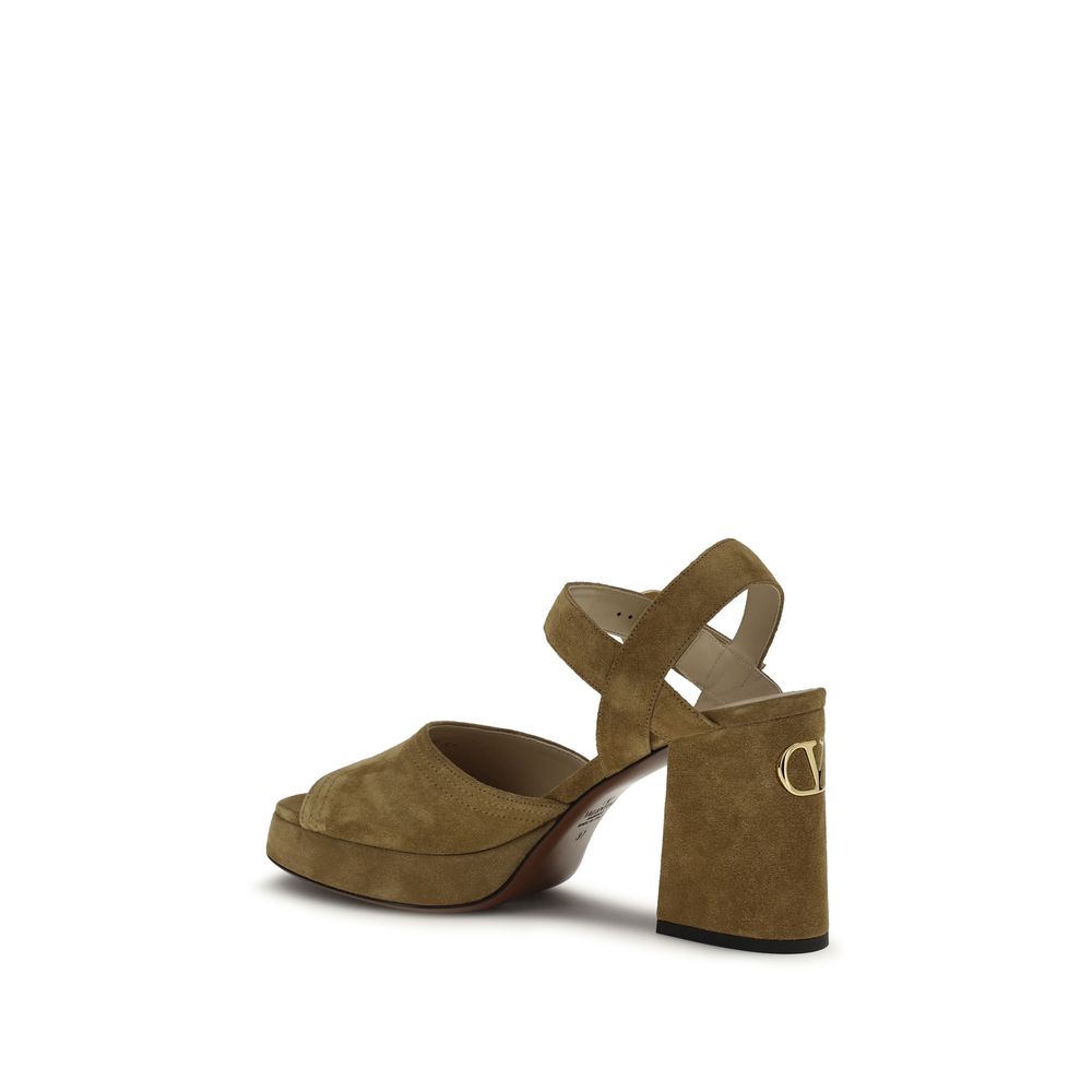 Valentino Garavani Beige Kalveskinn Bos Taurus Sandaler med Platåhæl