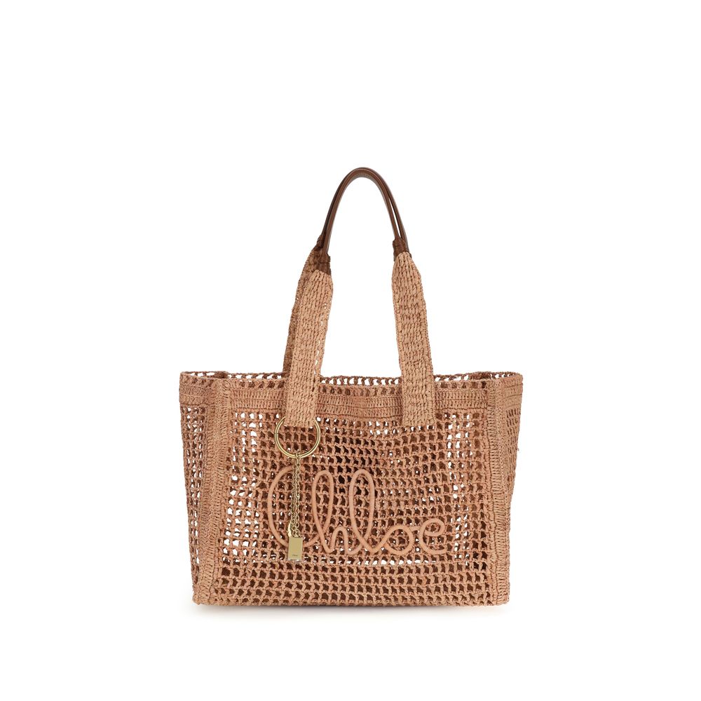 Chloé skulderveske i beige raffia