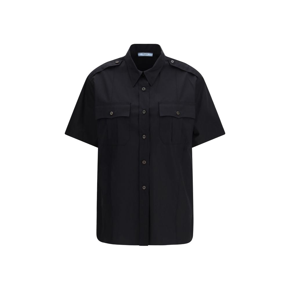 Camisa de manga corta de algodón negra Prada
