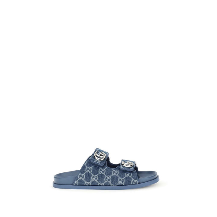 Gucci blå flate sandaler i bomull