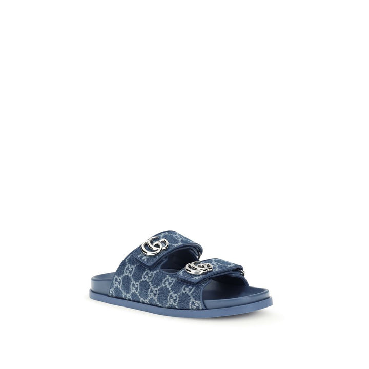 Gucci blå flate sandaler i bomull
