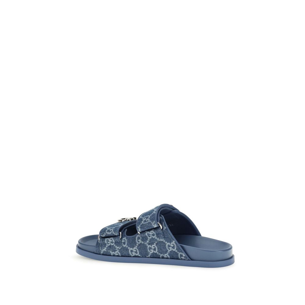 Gucci blå flate sandaler i bomull