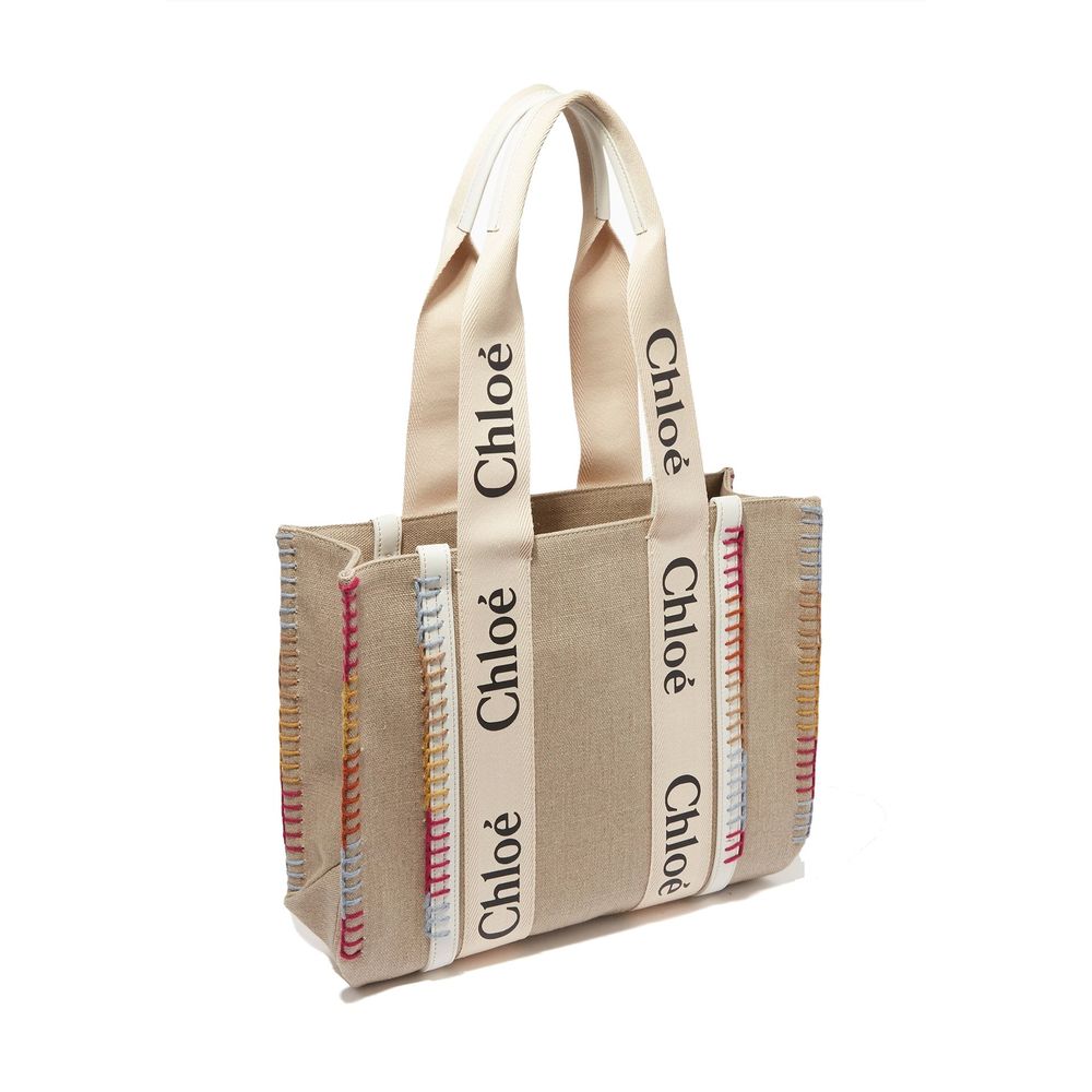 Chloé beige totebag i lin