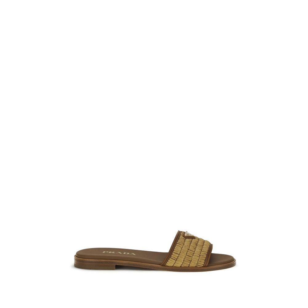 Pantuflas Prada de rafia marrón