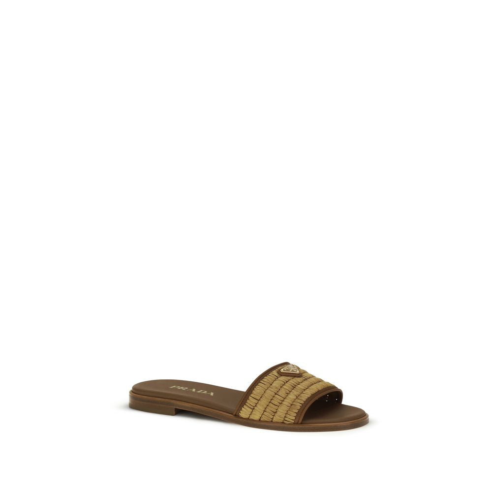 Pantuflas Prada de rafia marrón