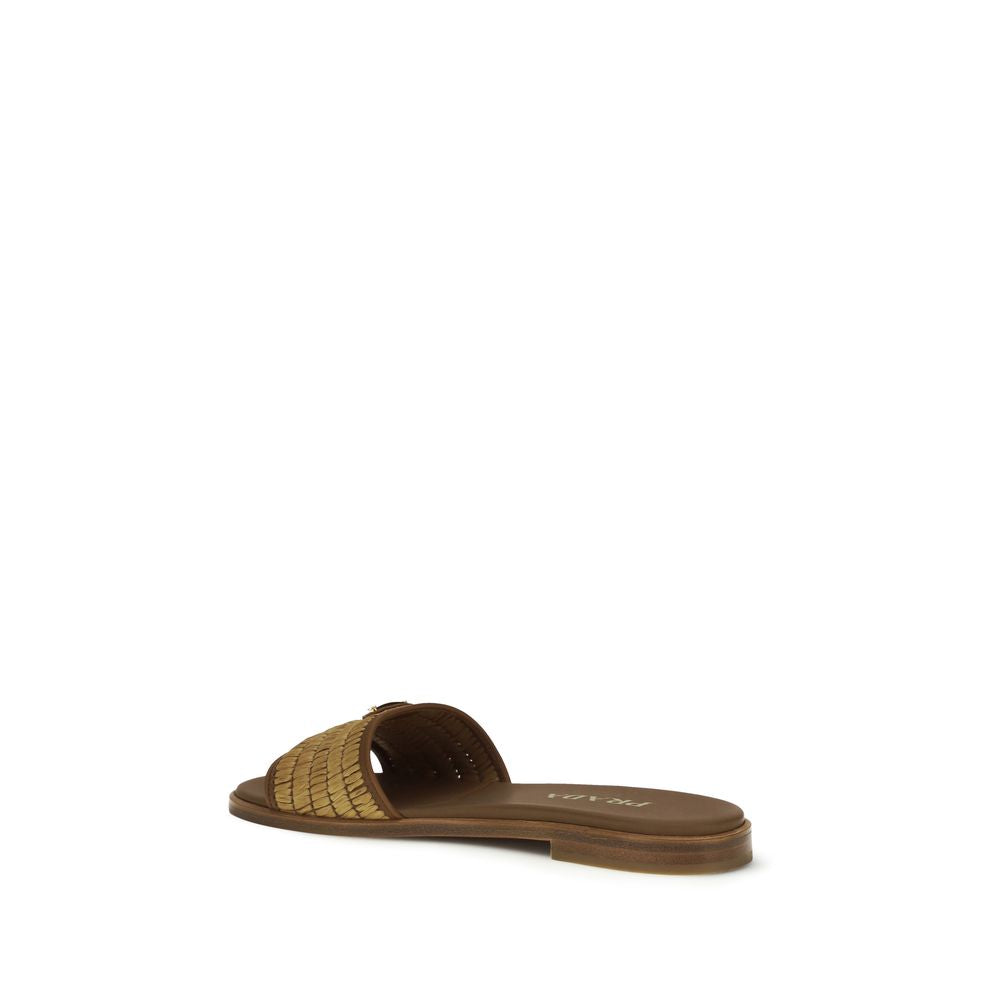Pantuflas Prada de rafia marrón
