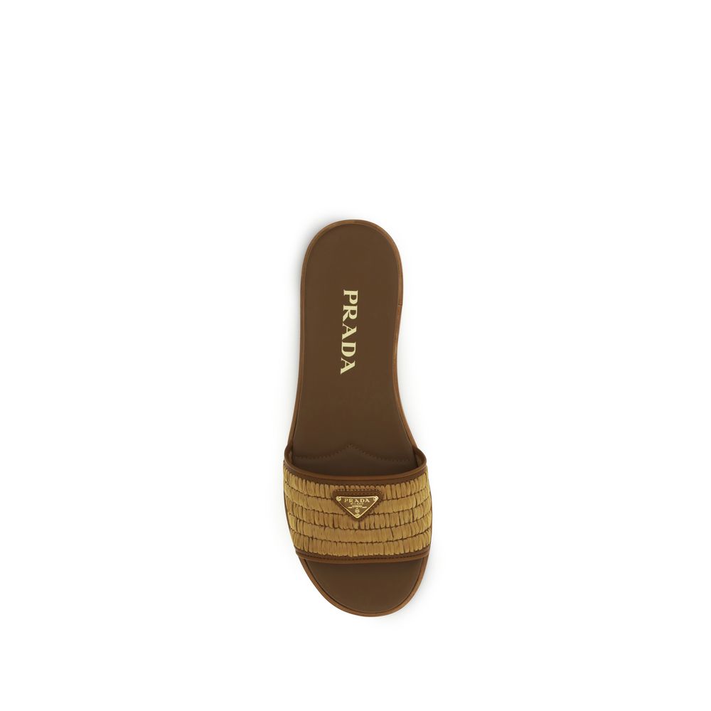 Pantuflas Prada de rafia marrón