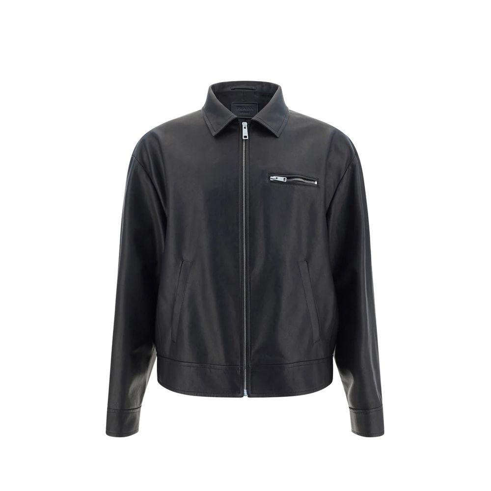 Chaqueta de cuero negra Prada