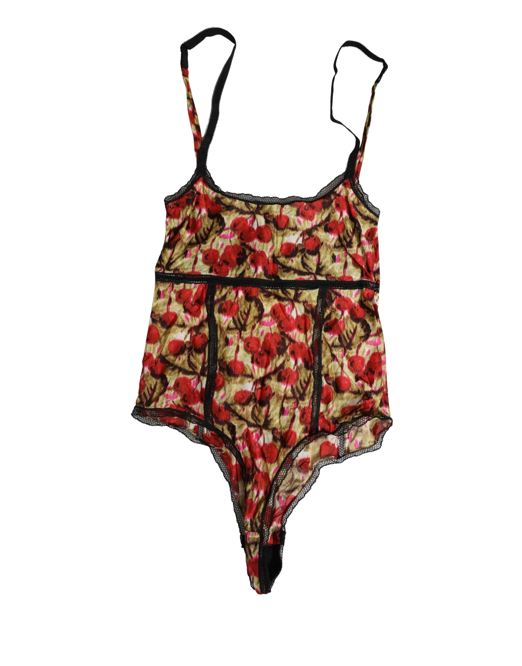 Roberto Cavalli Flerfarget Kirsebærtrykk blondebodysuit undertøy