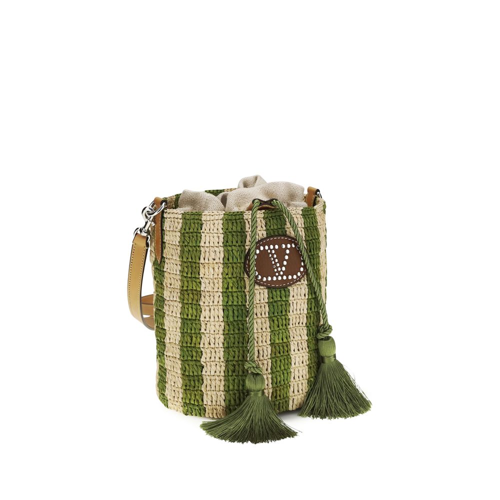 Valentino Garavani Bicolor Raffia Basket Bag