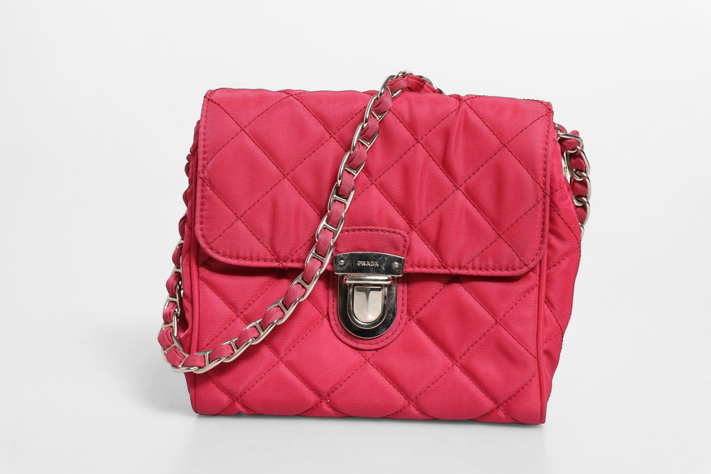 Bolso cruzado Prada de solapa de nailon rosa guateado Tessuto Impuntu