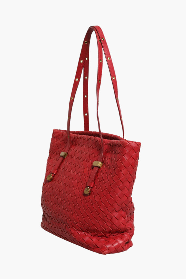 Bottega Veneta rød Intrecciato skinnveske