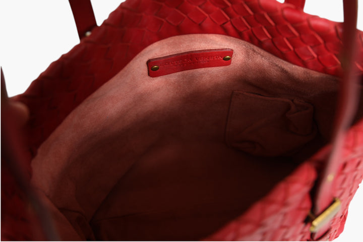 Bottega Veneta rød Intrecciato skinnveske