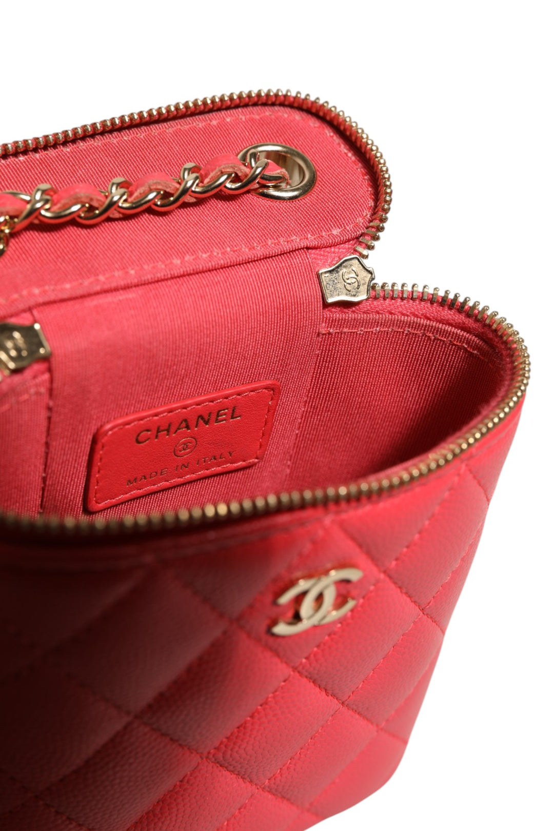 Chanel Red Caviar Quilted Small Vertical Coco Beauty Vanity Veske med Lenke