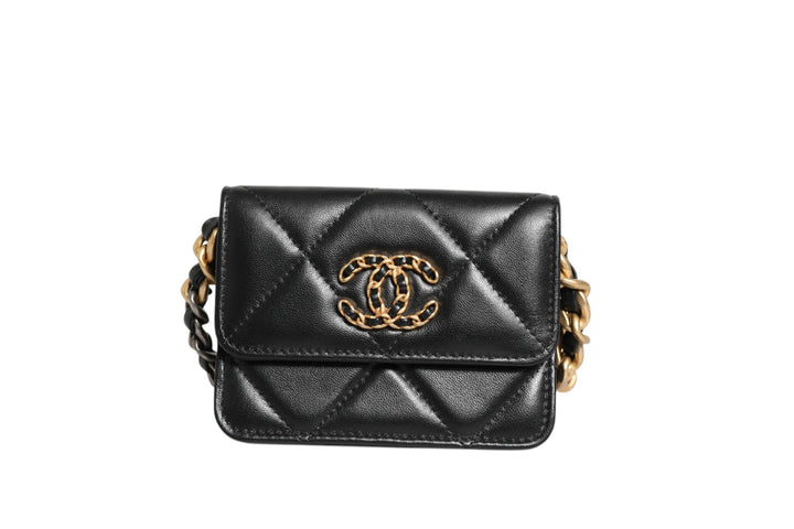 Chanel 19 Flap Coin Purse Quilted Leather Black Skulderveske