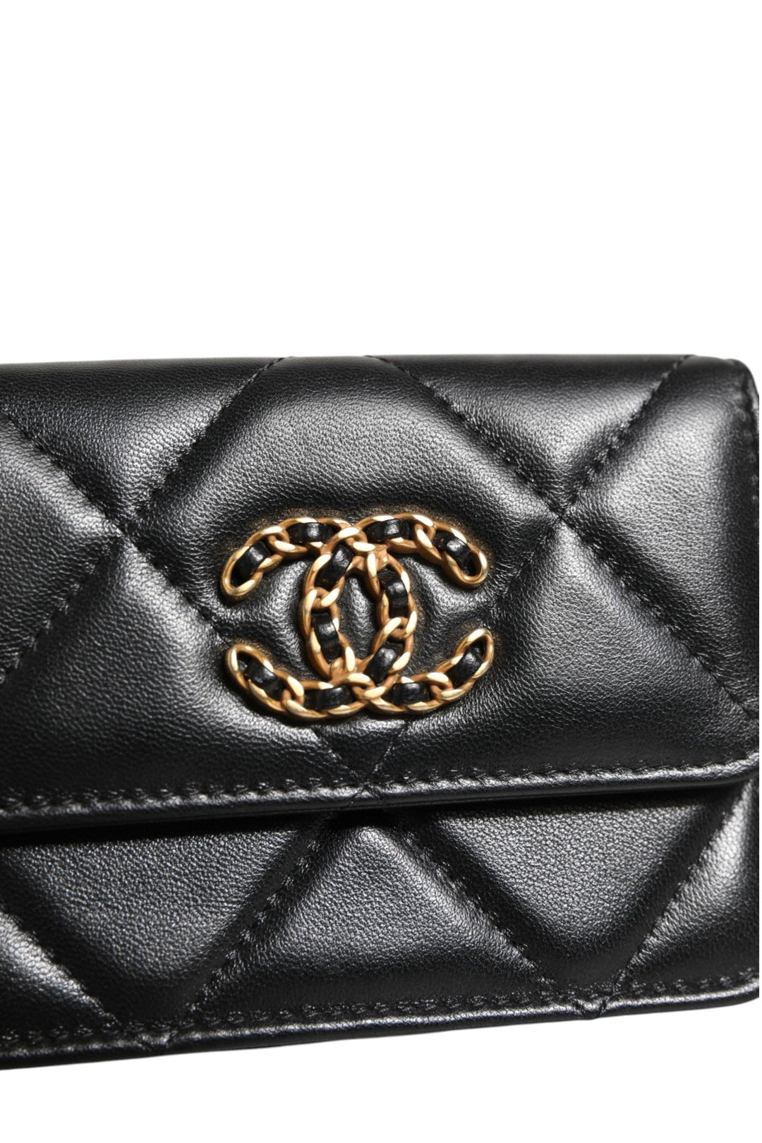 Chanel 19 Flap Coin Purse Quilted Leather Black Skulderveske