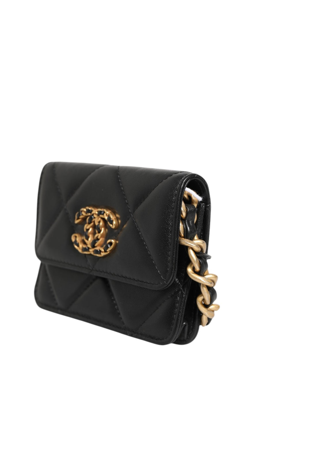 Chanel 19 Flap Coin Purse Quilted Leather Black Skulderveske