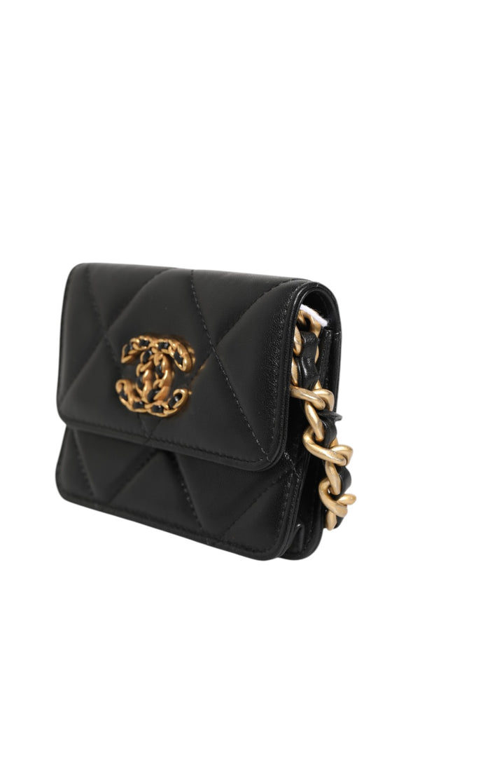 Chanel 19 Flap Coin Purse Quilted Leather Black Skulderveske
