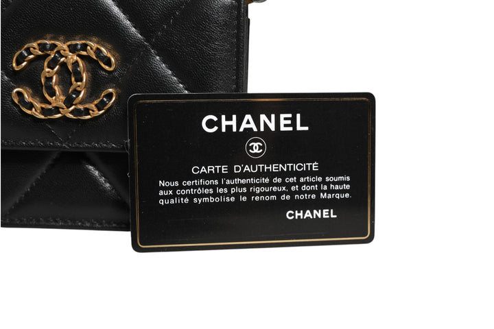 Chanel 19 Flap Coin Purse Quilted Leather Black Skulderveske