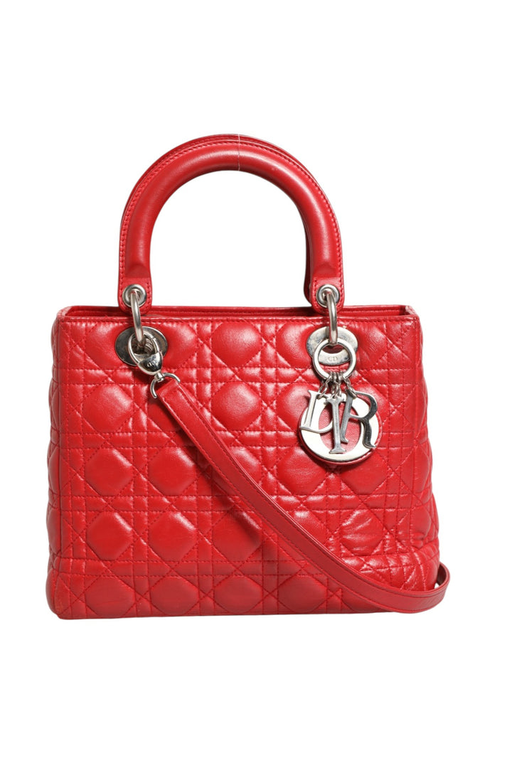 Christian Dior rød Cannage lammeskinn Lady Dior-veske