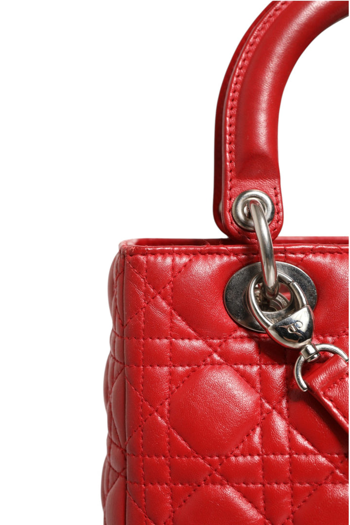 Christian Dior rød Cannage lammeskinn Lady Dior-veske