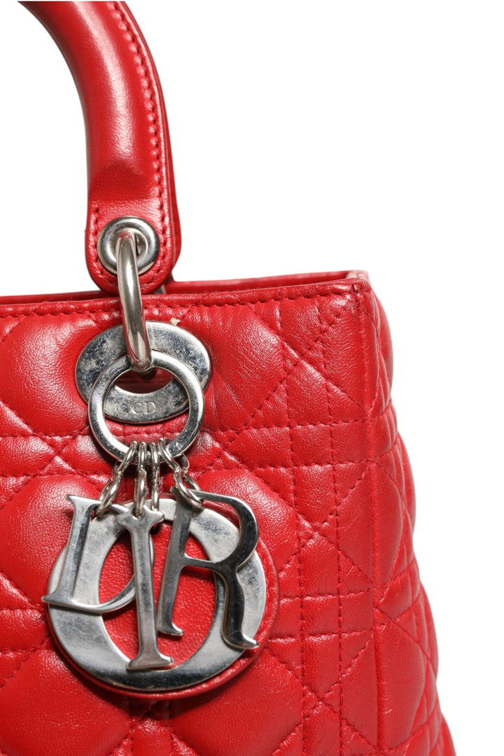 Christian Dior rød Cannage lammeskinn Lady Dior-veske