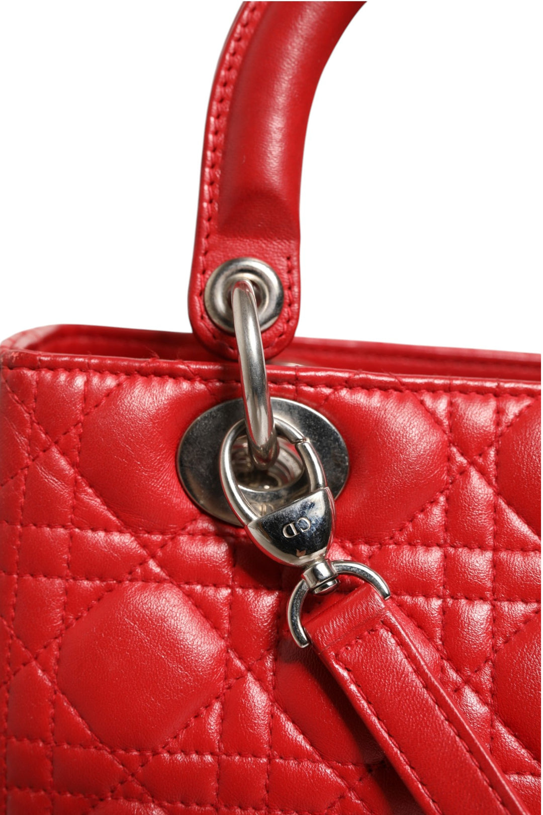 Christian Dior rød Cannage lammeskinn Lady Dior-veske
