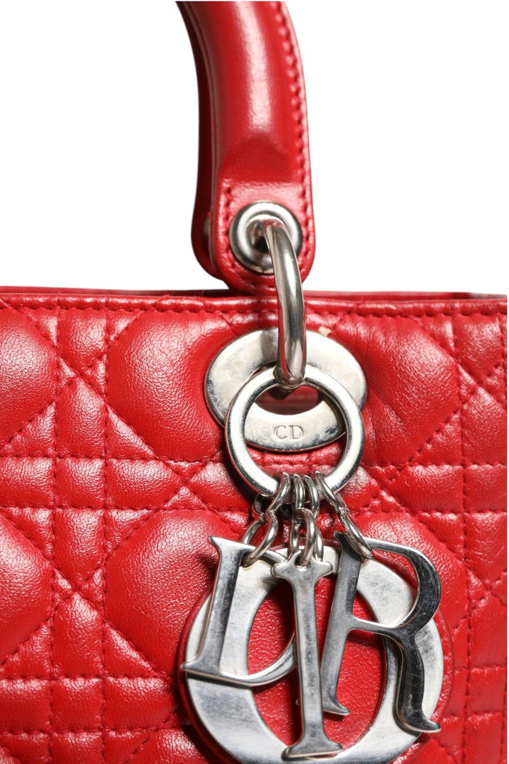 Christian Dior rød Cannage lammeskinn Lady Dior-veske