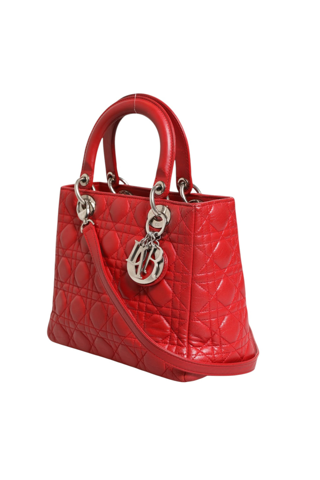 Christian Dior rød Cannage lammeskinn Lady Dior-veske