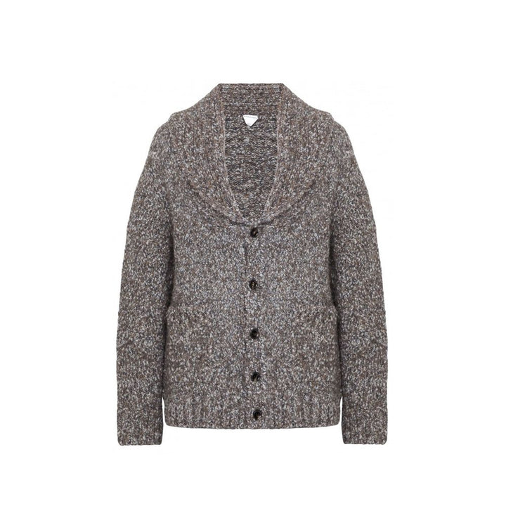 Bottega Veneta grå cardigan i alpakkaull og skinn
