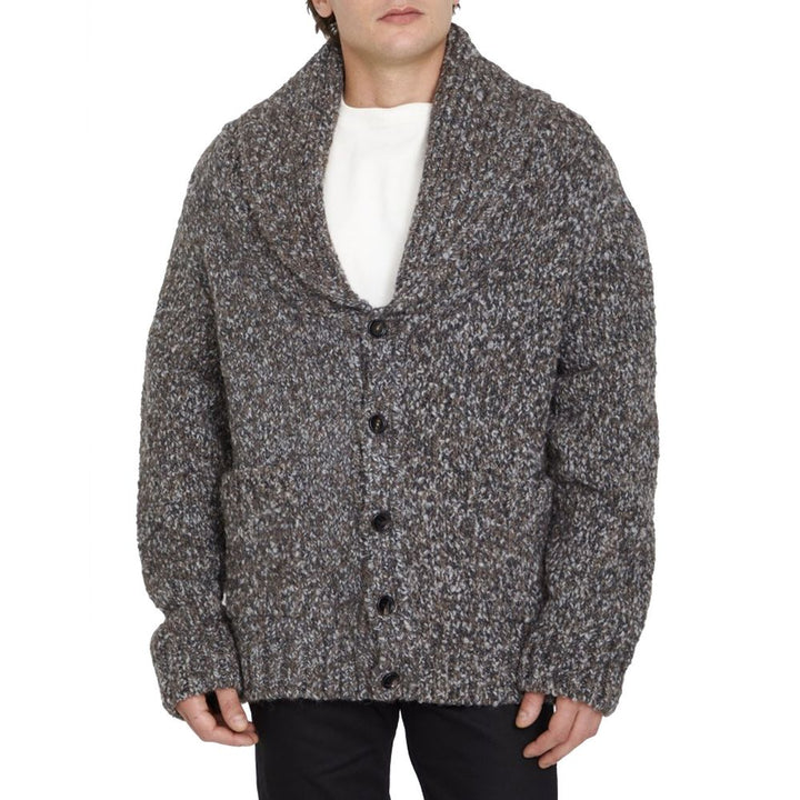 Bottega Veneta grå cardigan i alpakkaull og skinn