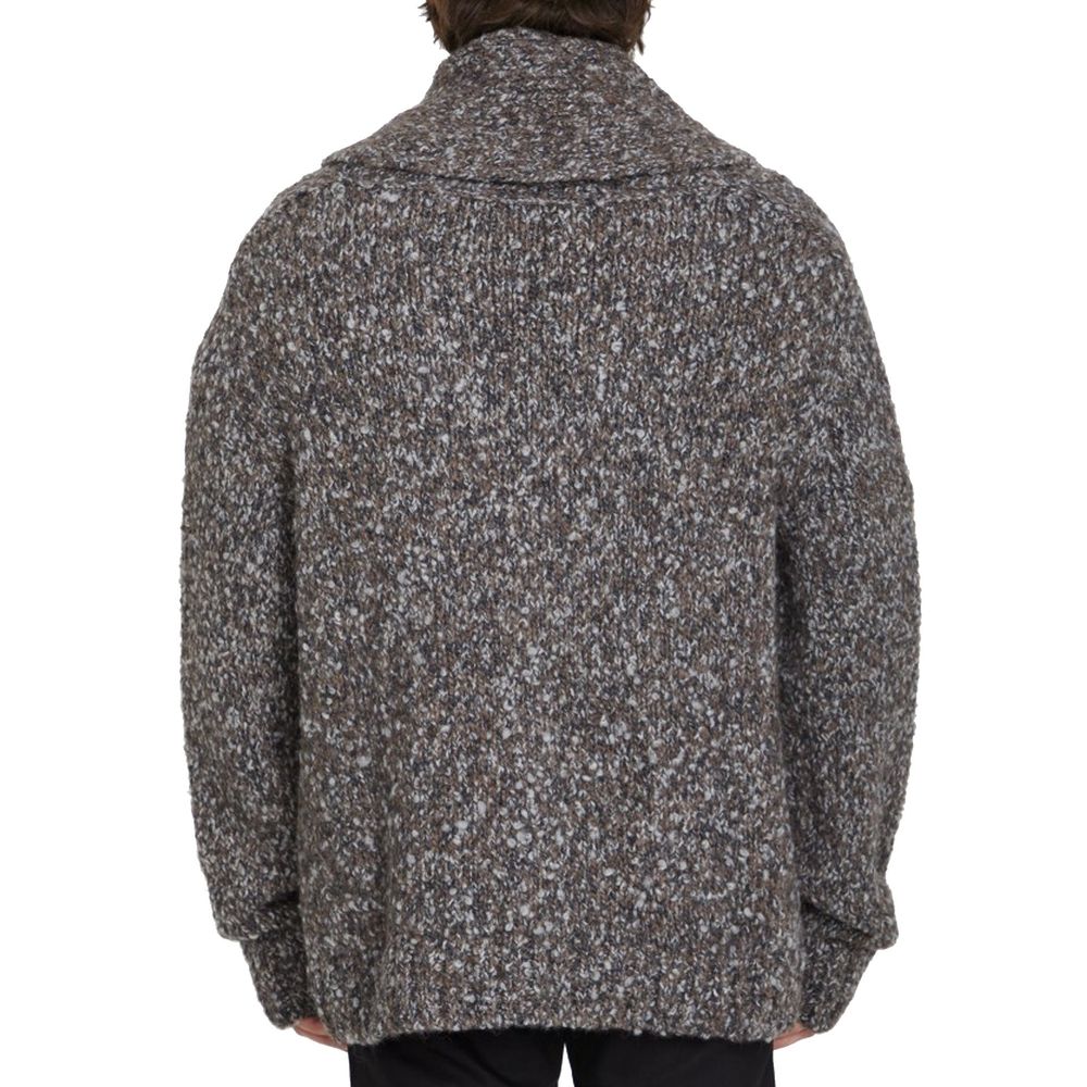 Bottega Veneta grå cardigan i alpakkaull og skinn
