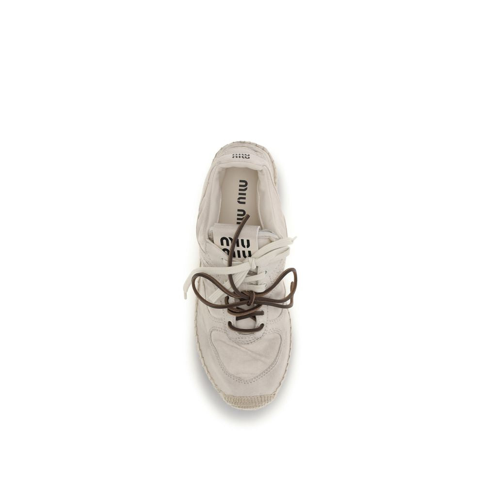 Miu Miu Beige platåsneakers i bomull