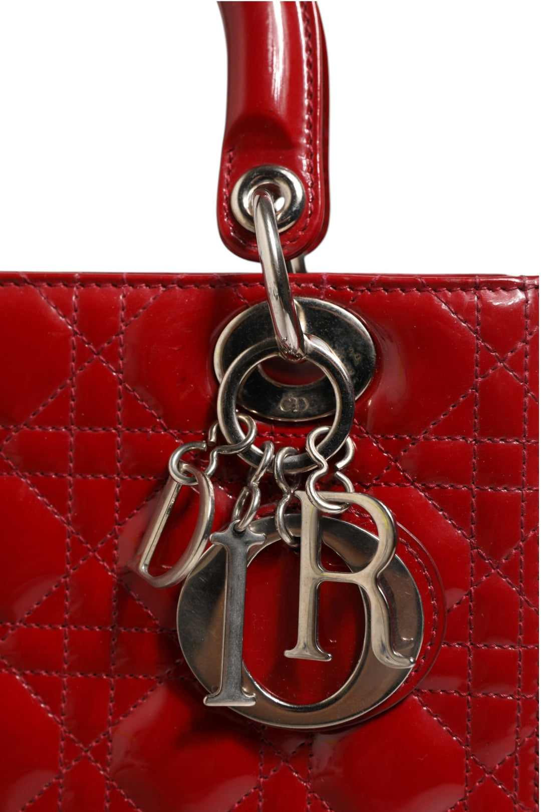 Christian Dior kirsebærrød patentlær Cannage-quilting liten Lady Dior-veske