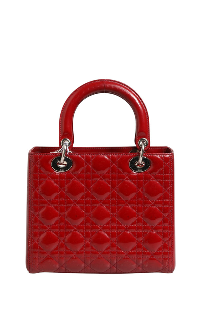 Christian Dior kirsebærrød patentlær Cannage-quilting liten Lady Dior-veske