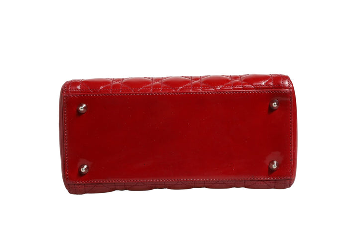 Christian Dior kirsebærrød patentlær Cannage-quilting liten Lady Dior-veske