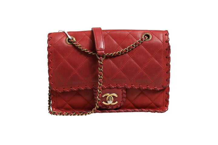 Chanel Mini Flap Bag Lammeskinn Flettet Kalveskinn Gullfarget Metall