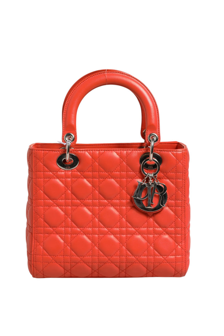 Christian Dior Orange Cannage Lambskin Leather Lady Dior Veske