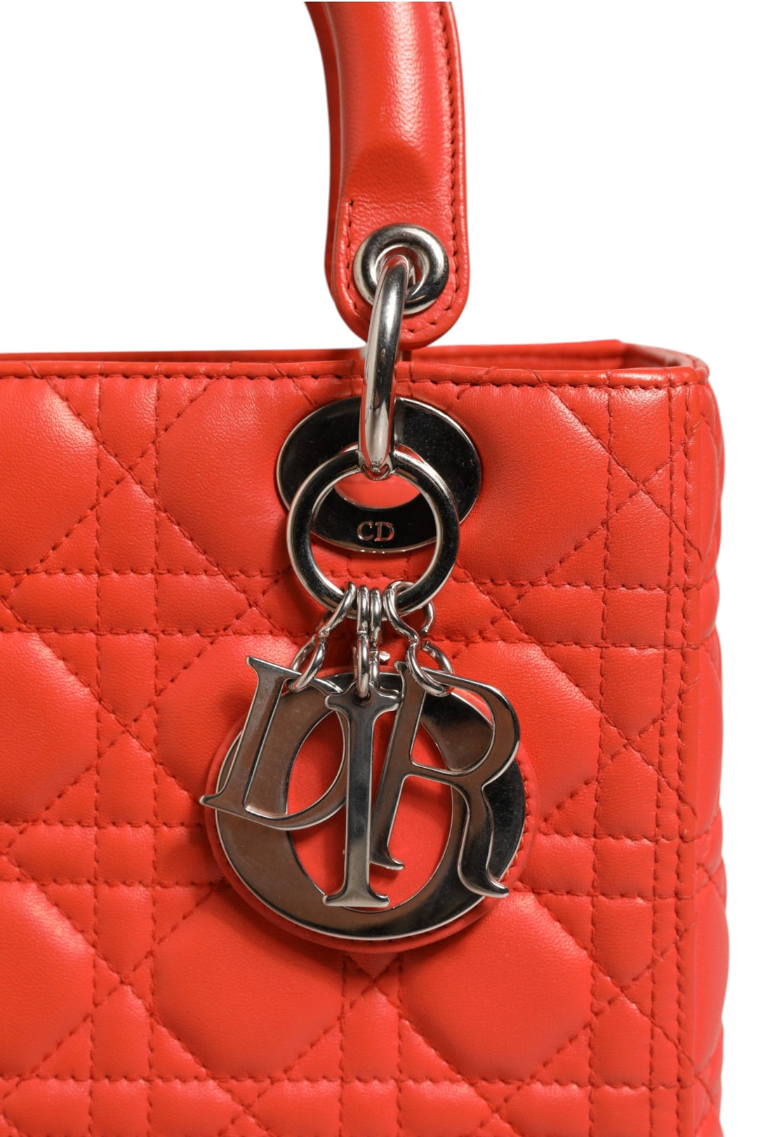 Christian Dior Orange Cannage Lambskin Leather Lady Dior Veske