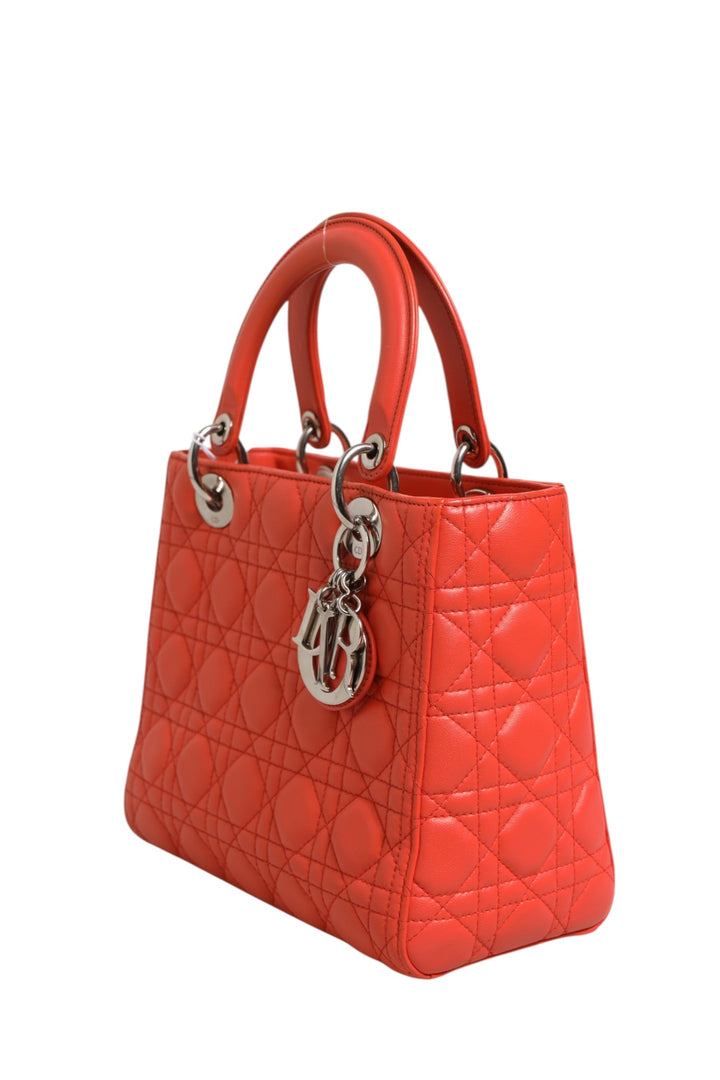 Christian Dior Orange Cannage Lambskin Leather Lady Dior Veske