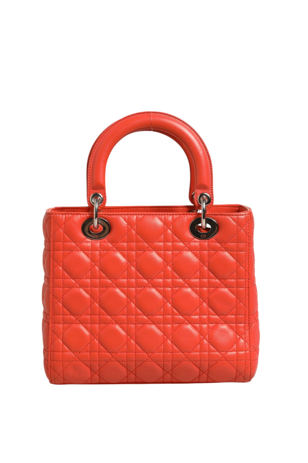 Christian Dior Orange Cannage Lambskin Leather Lady Dior Veske