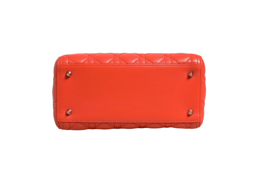Christian Dior Orange Cannage Lambskin Leather Lady Dior Veske