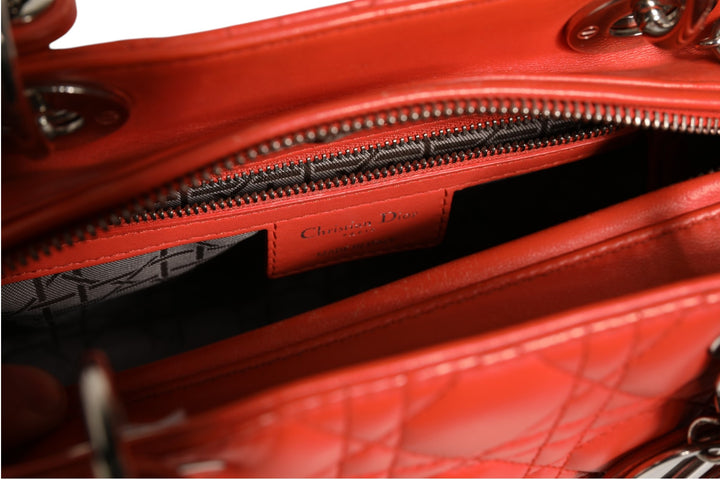 Christian Dior Orange Cannage Lambskin Leather Lady Dior Veske