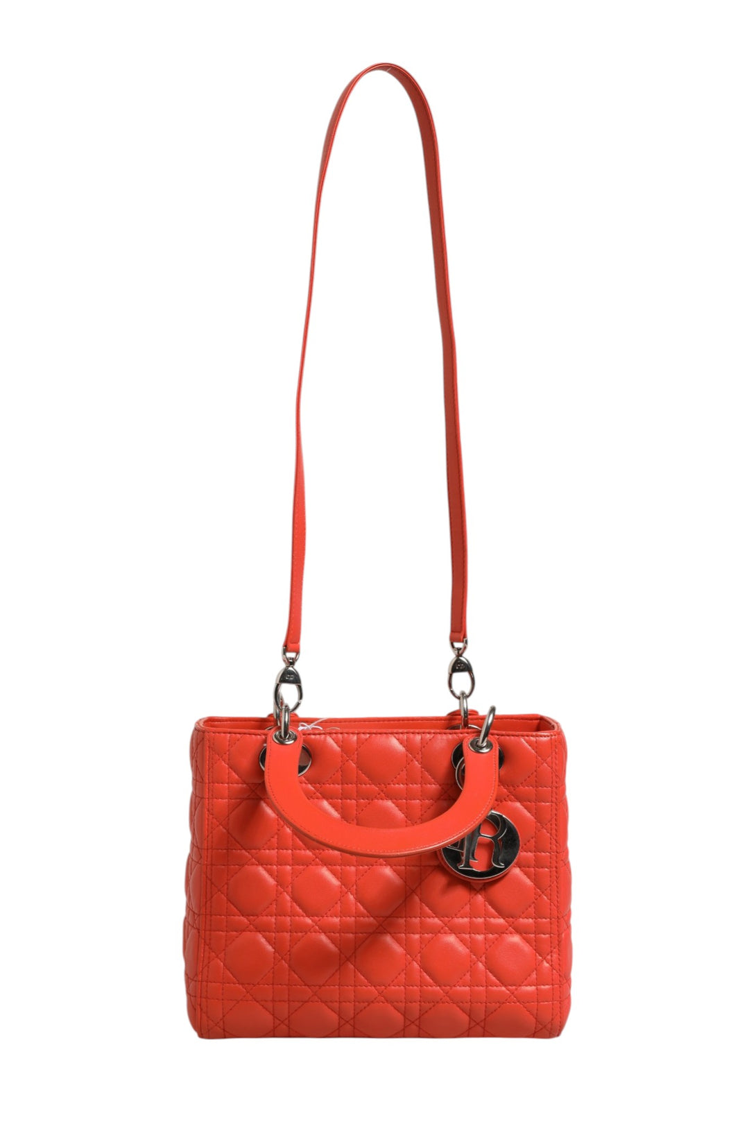 Christian Dior Orange Cannage Lambskin Leather Lady Dior Veske